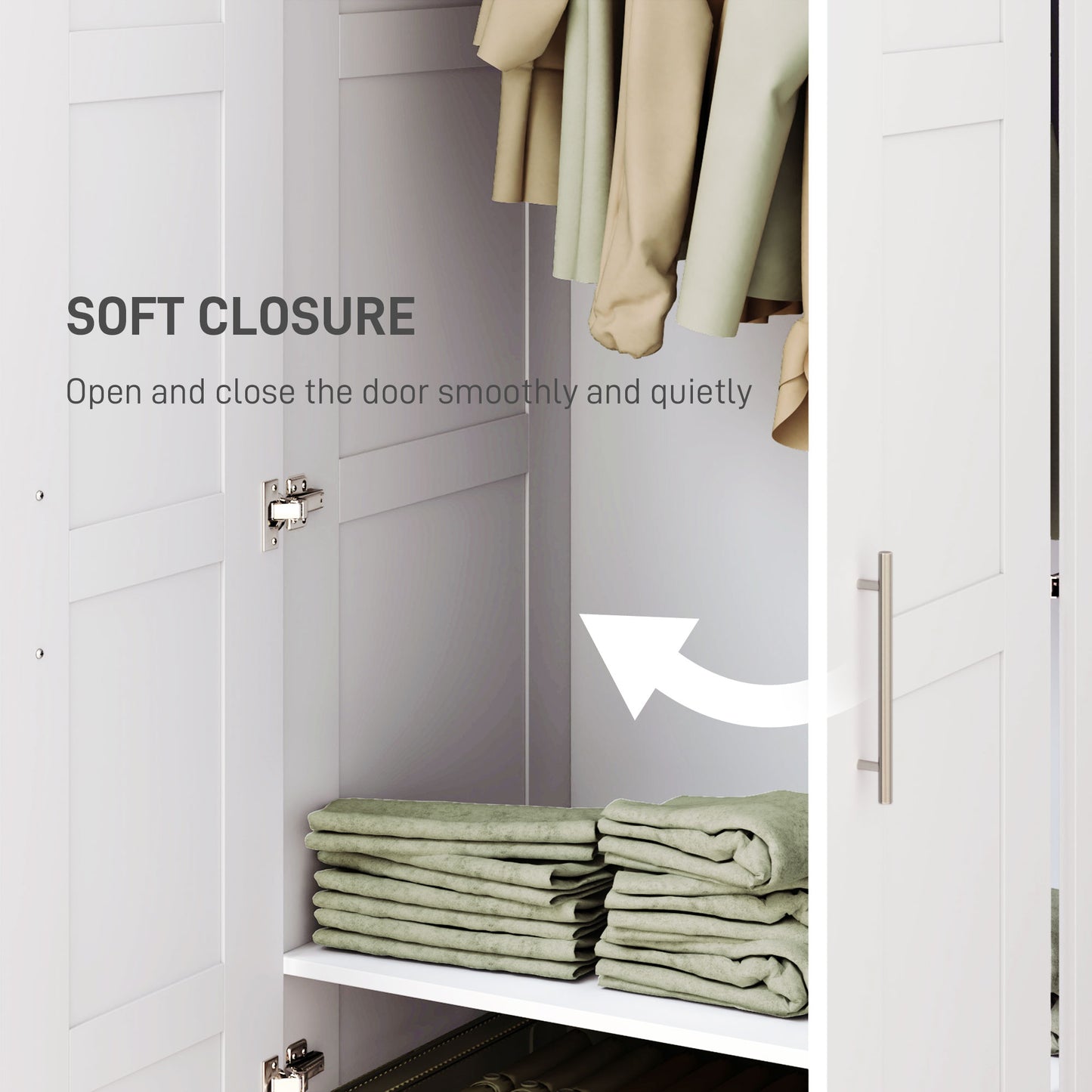 Double Paneled Door Wardrobe, with Shelves - White