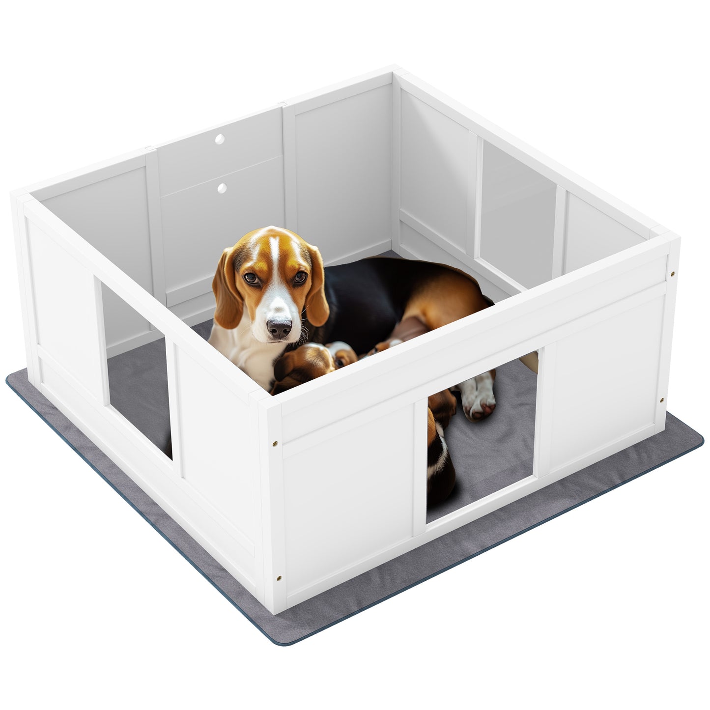 PawHut Whelping Box for Dogs with Whelping Pad, Adjustable Entrance, Non-slip Foot Pads, for Medium Dogs, 100 x 96cm