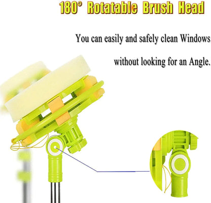 Dayplus Mulpurpose 2 in 1 Window Cleaning Tool-U Shaped Telescopic High Rise Window Cleaner, Adjustable Sponge Head&Squeegees