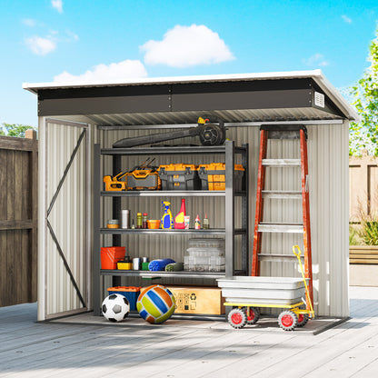 Galvanised Steel Garden Storage Shed | Triple Lockable Access | Double Front Doors & Side Door | Powder-Coated | Ventilation Slots | Sloped Roof | 25kg/m² Snow Load | 234x132x185cm | 2.68m² | Light Grey