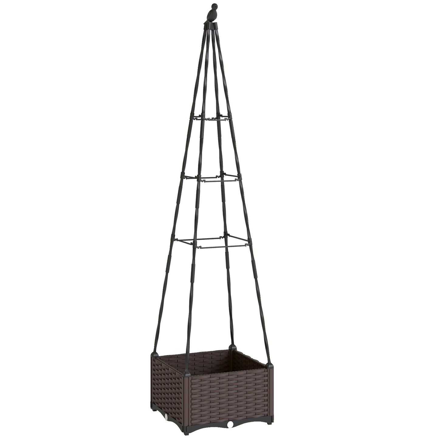 Rattan-Look PP Raised Planter with Tall Trellis | Self-Watering Reservoir | 24.6L | Drainage Holes & Plugs | Tool-Free Assembly | 40x40x175cm | Tomatoes Herbs & Climbers | Black