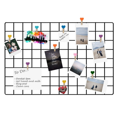 Pukkr Black Wire Grid Photo Wall Panels | Pack of 2 | 58 × 44cm Steel Memo Boards with 10 Heart Pegs & Hooks