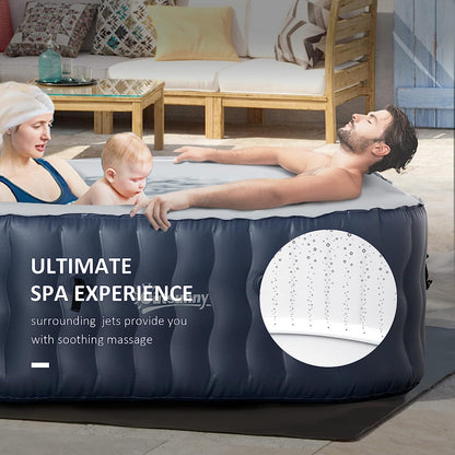 Square Hot Tub Inflatable Spa Outdoor Bubble Spa Pool with Pump, Cover, Filter Cartridges, 4-6 Person, Dark Blue