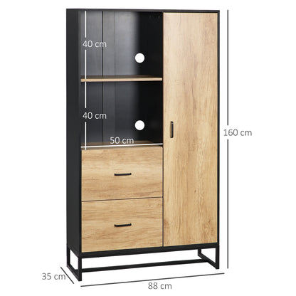 Tall Kitchen Cupboard, Freestanding Kitchen Pantry Cabinet with Adjustable Shelves, Drawers and Soft Close Door, 160cm