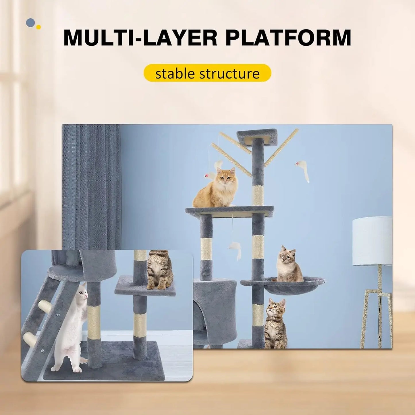 Cat Tree Cat Tower Cat Scratching Post for Indoor/Outdoor Cats, Cat Activity Centre 140Cm Cat Climbing Frame Tree Cat