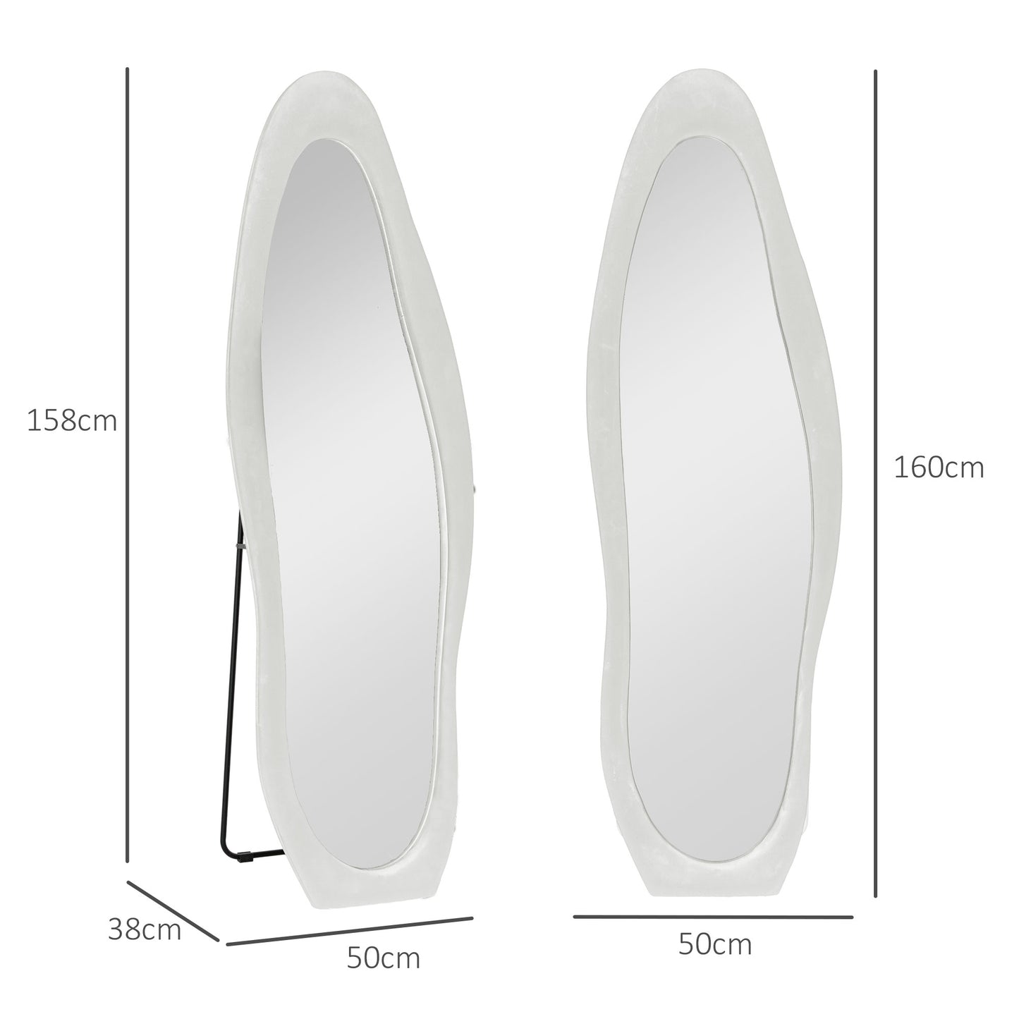 Wavy Velvet-Feel Full Length Mirror - White