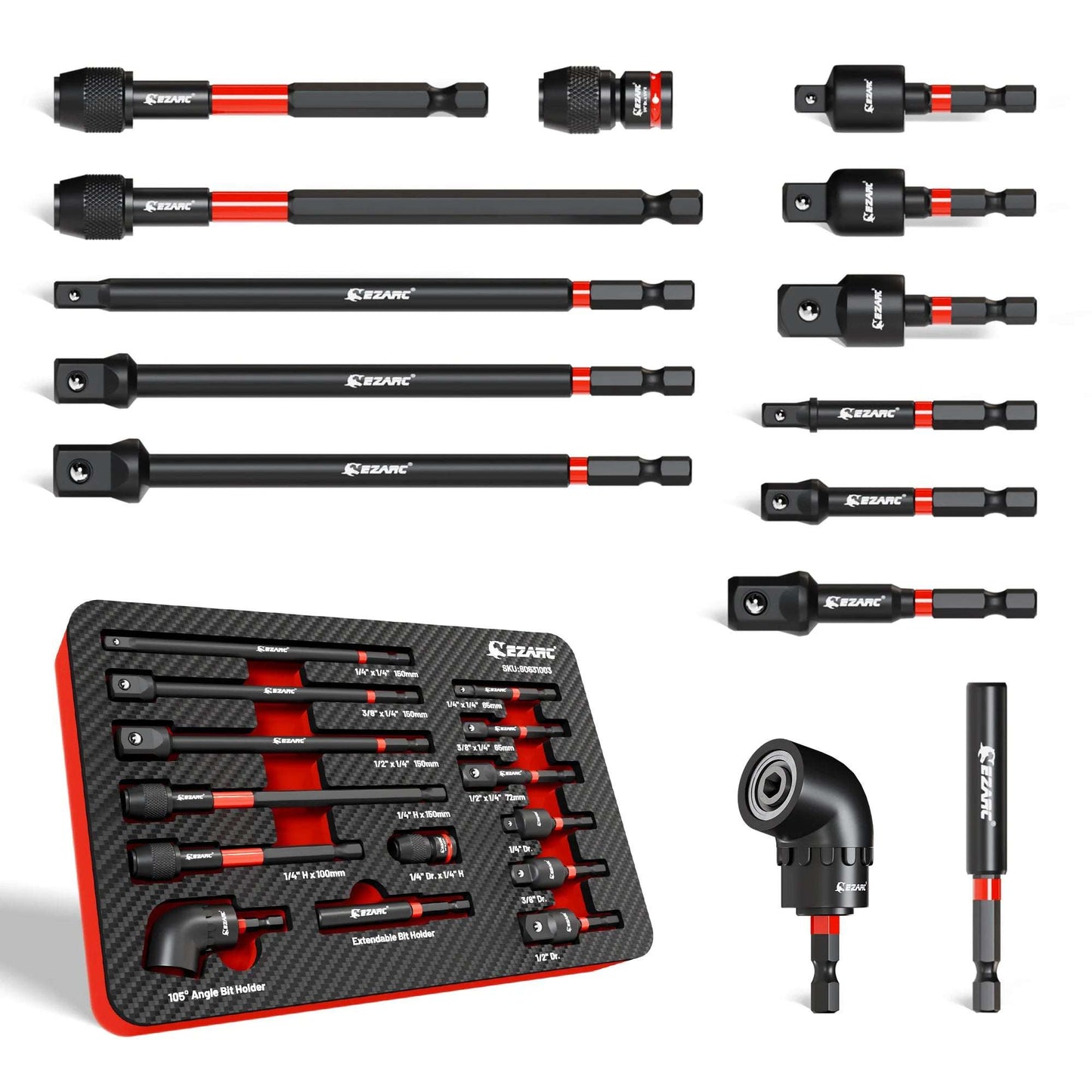 EZARC 14 Piece Impact Socket Adapter Set Square Drive Socket Adapter, Quick-Release & Magnetic Drill Bit Extension