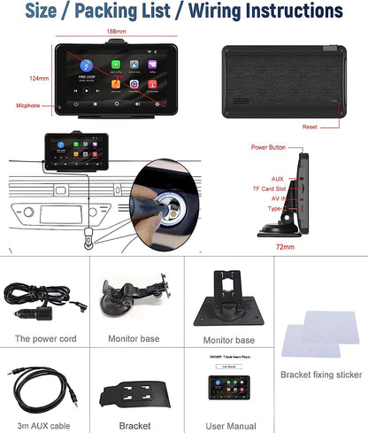 Wireless Apple Carplay Android Auto 7 Inch Portable Car Stereo Car Radio With Bluetooth MirrorLink FM Transmitter Voice control