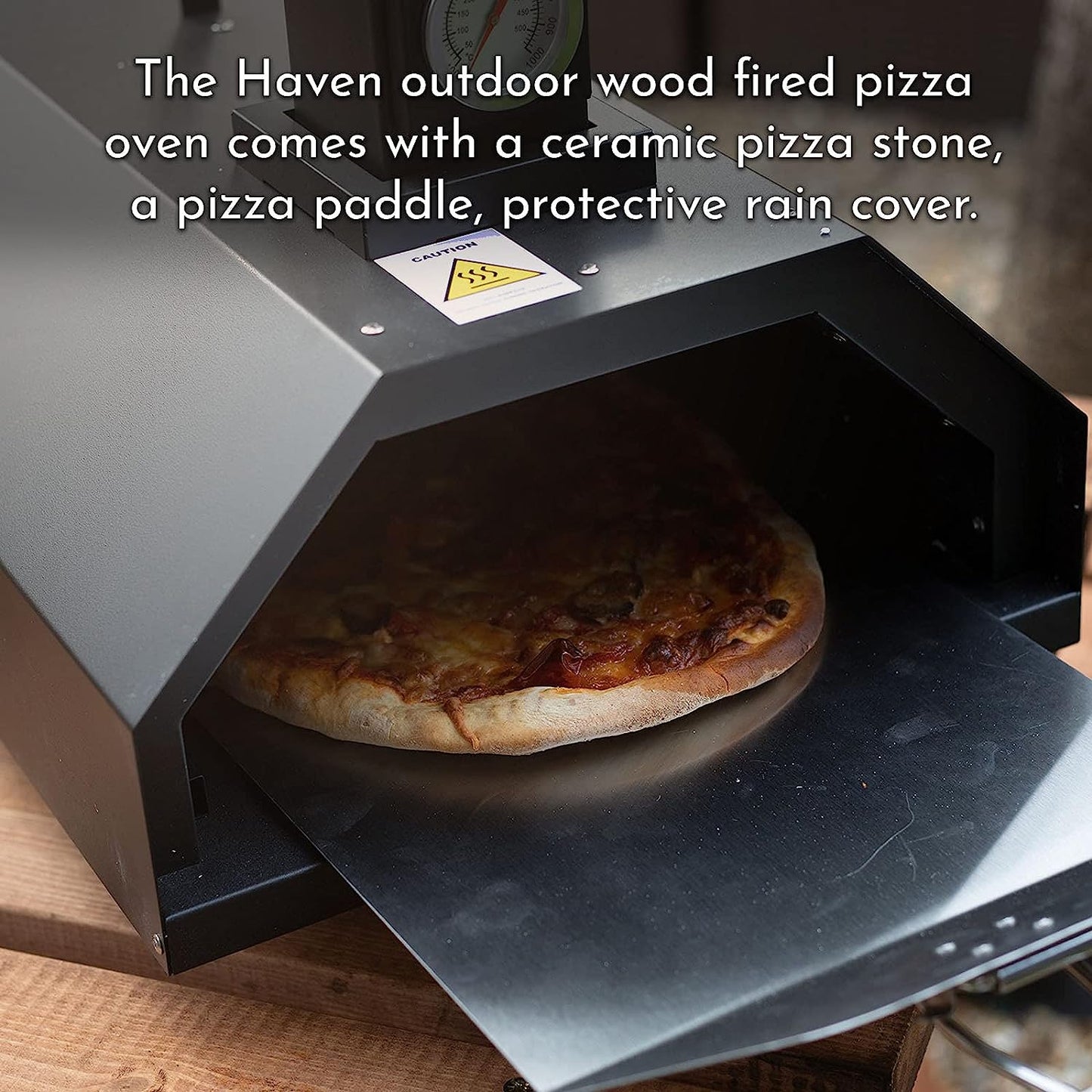 Haven Outdoor Wood Fired Pizza Oven With Ceramic Pizza Stone - Built in Thermometer Pizza Paddle & Rain Cover