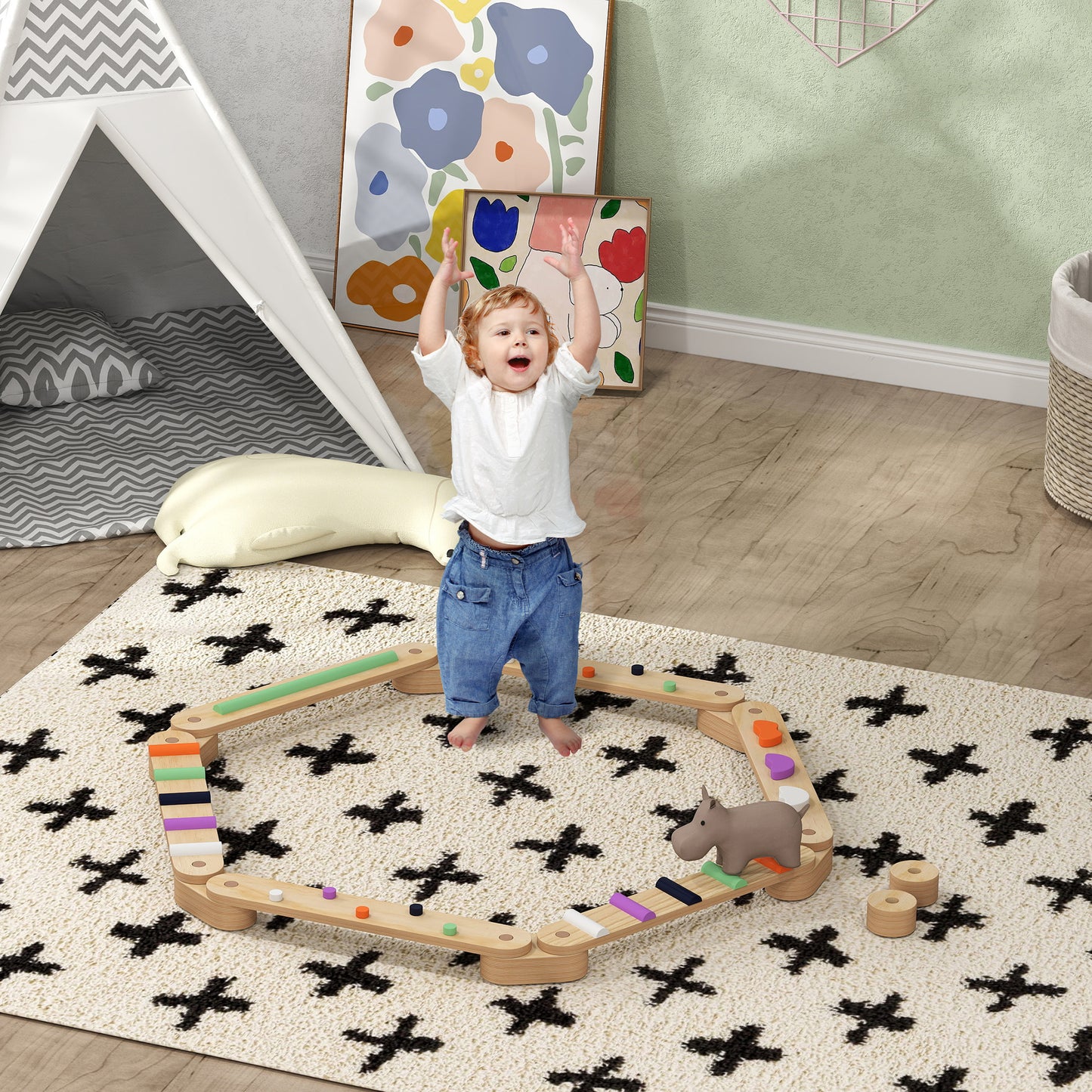 AIYAPLAY Natural Toys Wooden Balance Beam for Kids Build Coordination Agility and Strength