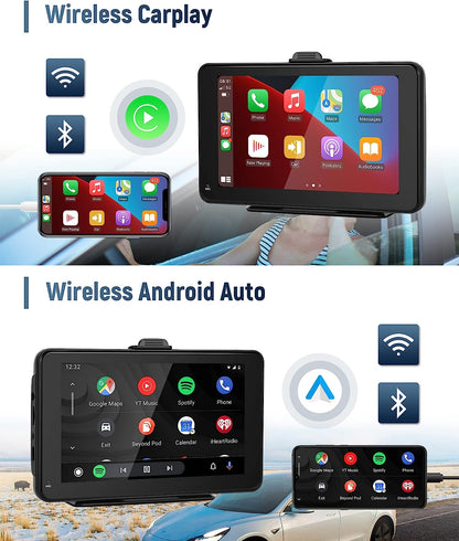 Wireless Apple Carplay Android Auto 7 Inch Portable Car Stereo Car Radio With Bluetooth MirrorLink FM Transmitter Voice control
