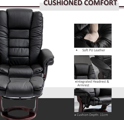 Manual Recliner and Footrest Set PU Leather Leisure Lounge Chair Armchair with Swivel Wood Base