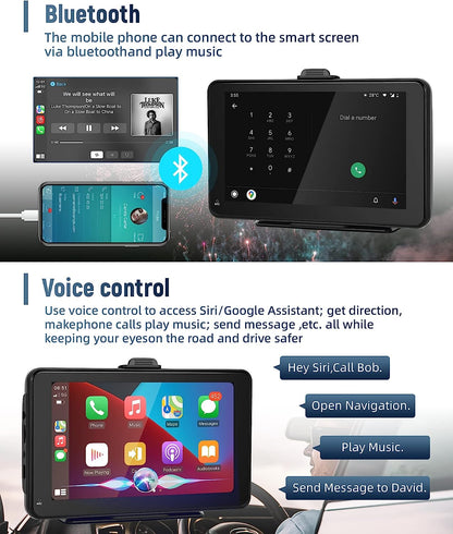 Wireless Apple Carplay Android Auto 7 Inch Portable Car Stereo Car Radio With Bluetooth MirrorLink FM Transmitter Voice control