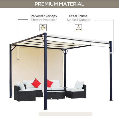 3 X 3 Meters Pergola with Retractable Sides, Garden Gazebo / Adjustable Sun Shade Canopy and Steel Frame, Cream