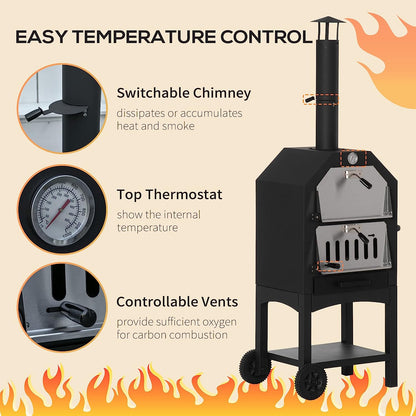 Charcoal Tall Oven Pizza Maker BBQ Grill Outdoor Cooker Picnic w/ Thermometer By Outsunny