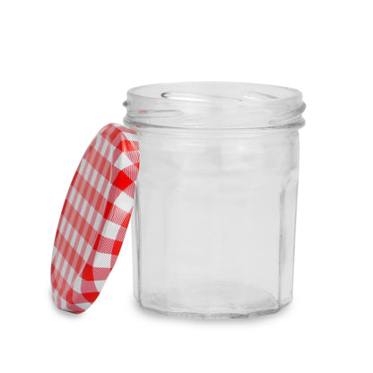 Maison & White Set of 12 Wide Mouth Glass Jam Jars | 324ml | 9.8x9cm | Gingham Lids | Airtight Vinegar-Proof | Oven Fridge & Dishwasher Safe | 2-Year Guarantee