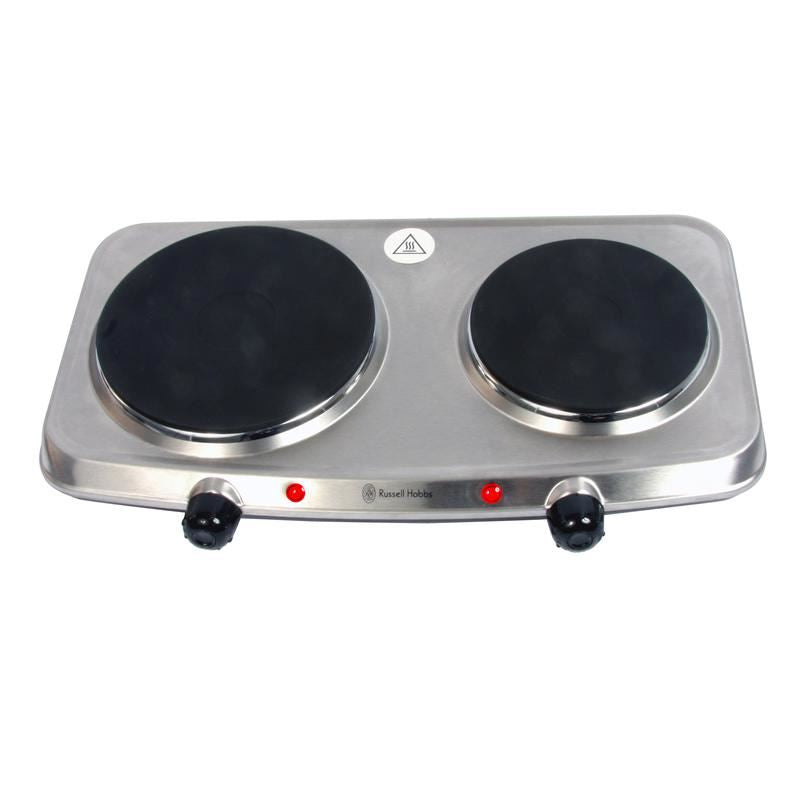 Russell Hobbs 15199 Mini Hob | 2-Plate Tabletop Hob | 1500W & 750W Independent Plates | Variable Heat Control | Neon Indicator | Stainless Steel | Portable Camping Holiday