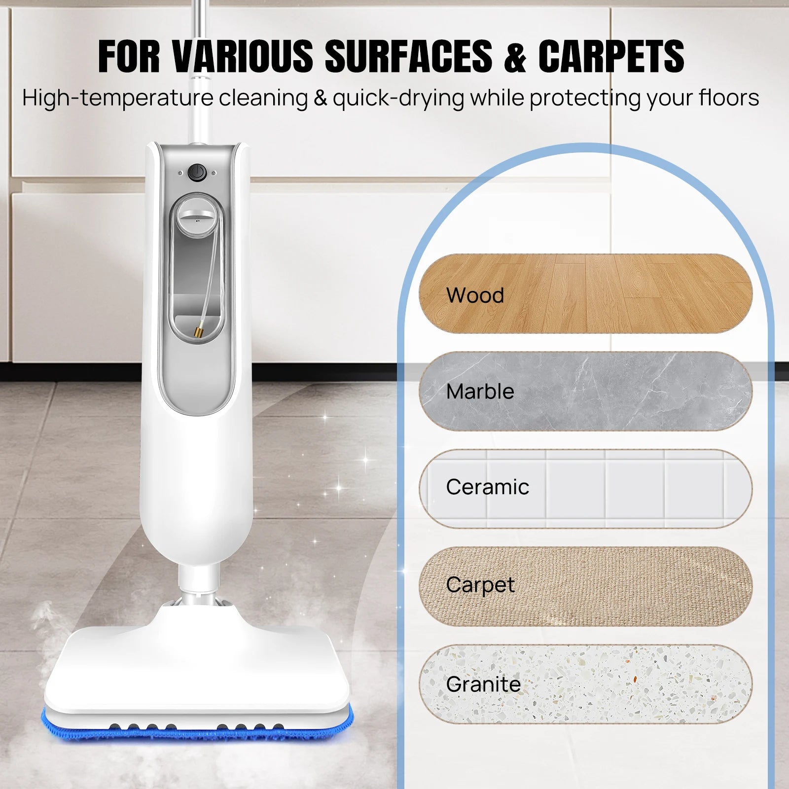 Dayplus Steam Mop & Detachable Steam Cleaner, 1500W Powerful Floor Steamer for Carpet Laminate Hardwood, 2 Washable Pads, 400ML