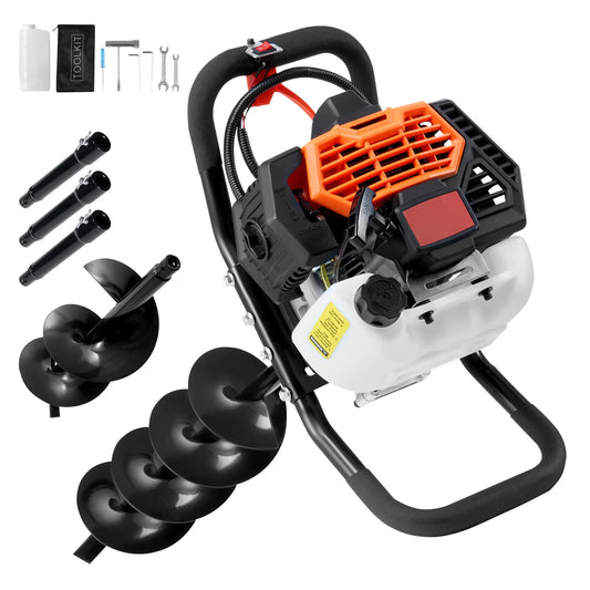 Succebuy Post Hole Digger Gas Powered 52CC 1450W Earth Auger Gas Auger W/ 6”&10” Auger Drill Action Design Bits& Extension Rods