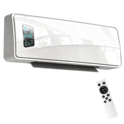 2000W Ceramic Electric Heater with Fan, Adjustable Thermostat, Wall Mounted - Black / White