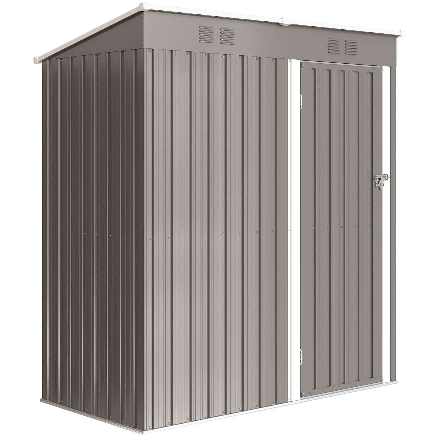 Compact Lean-To Galvanised Steel Garden Storage Shed | Lockable Door | Vent System | Sloped Roof | 20kg/㎡ Snow Load | 163x90x179cm | Patio & Flagstone | Light Grey & White