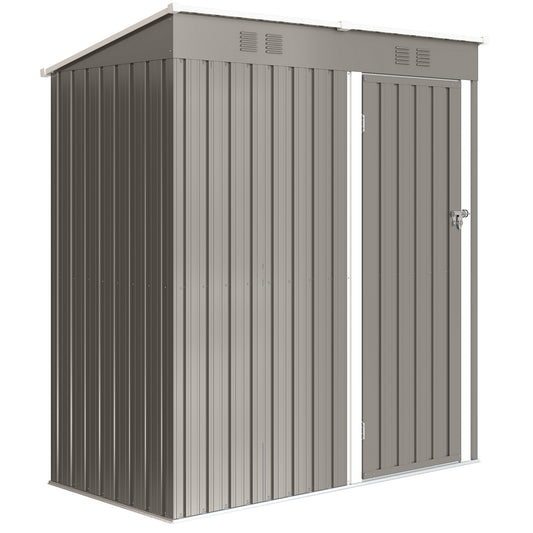 Compact Lean-To Galvanised Steel Garden Storage Shed | Lockable Door | Vent System | Sloped Roof | 20kg/㎡ Snow Load | 163x90x179cm | Patio & Flagstone | Light Grey & White