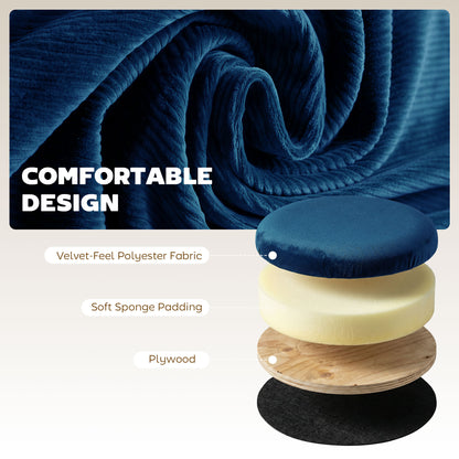 Storage Ottoman Modern Velvet Round Foot Stool for Living Room Bedroom 45 cm Blue