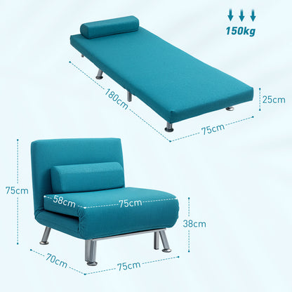 Single Linen-Feel Sleeper Chair - Dark Blue