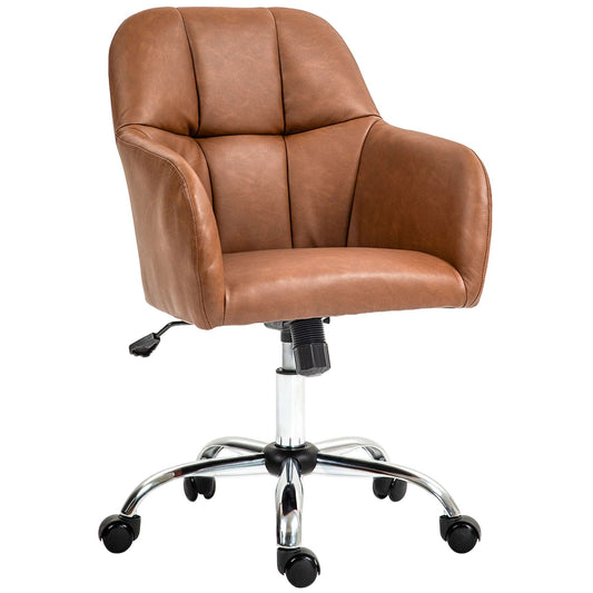 Computer Desk Chair, PU Leather Swivel Office Chair, Makeup Vanity Chair with Height Adjustable, Wheels, for Home -  Brown