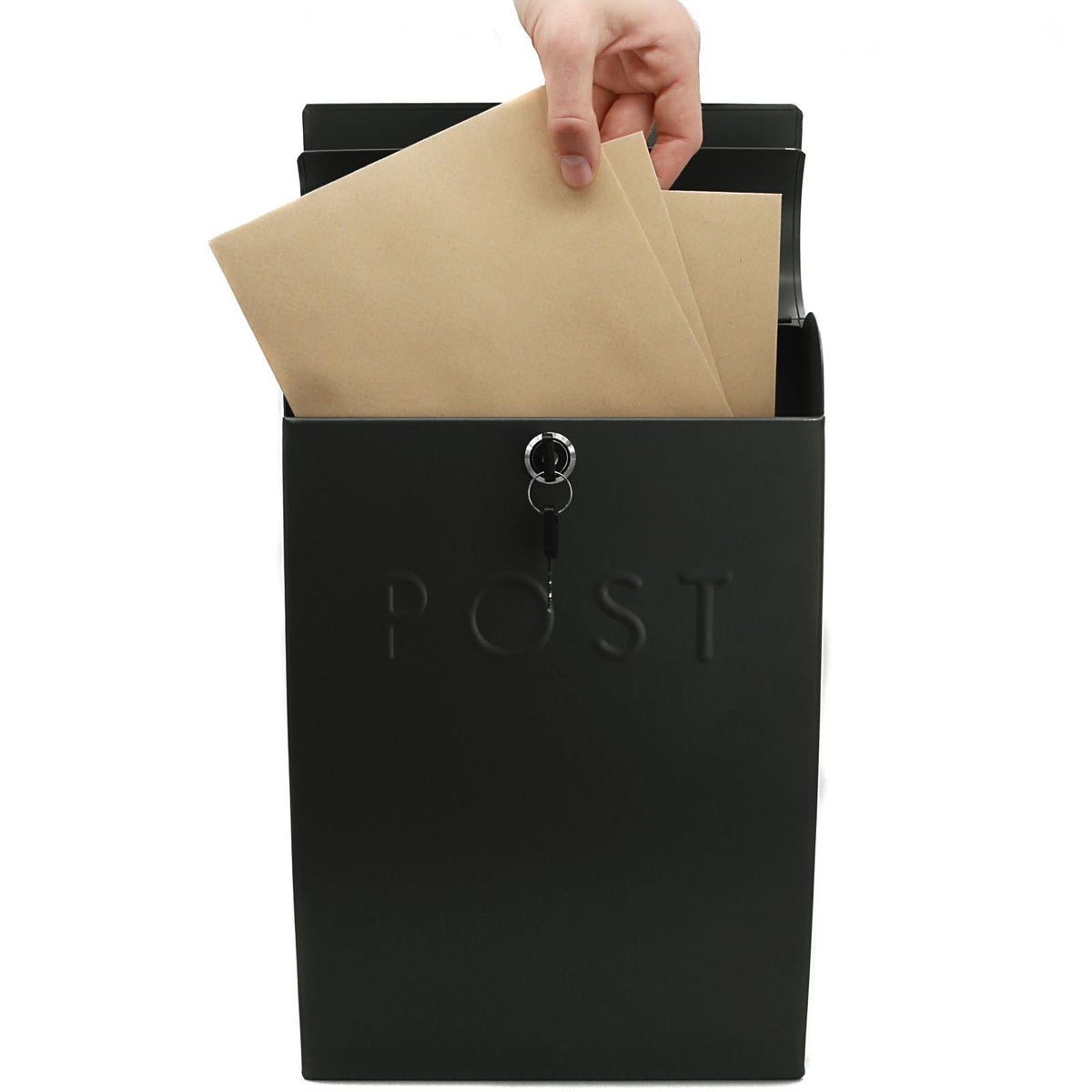 Maison & White Black Galvanised Steel Wall Mounted Post Box | Lockable with 2 Keys | Overhanging Lid | 37x9x25.5cm | Rawl Plugs & Screws Included | Weather-Resistant | 2-Year Warranty