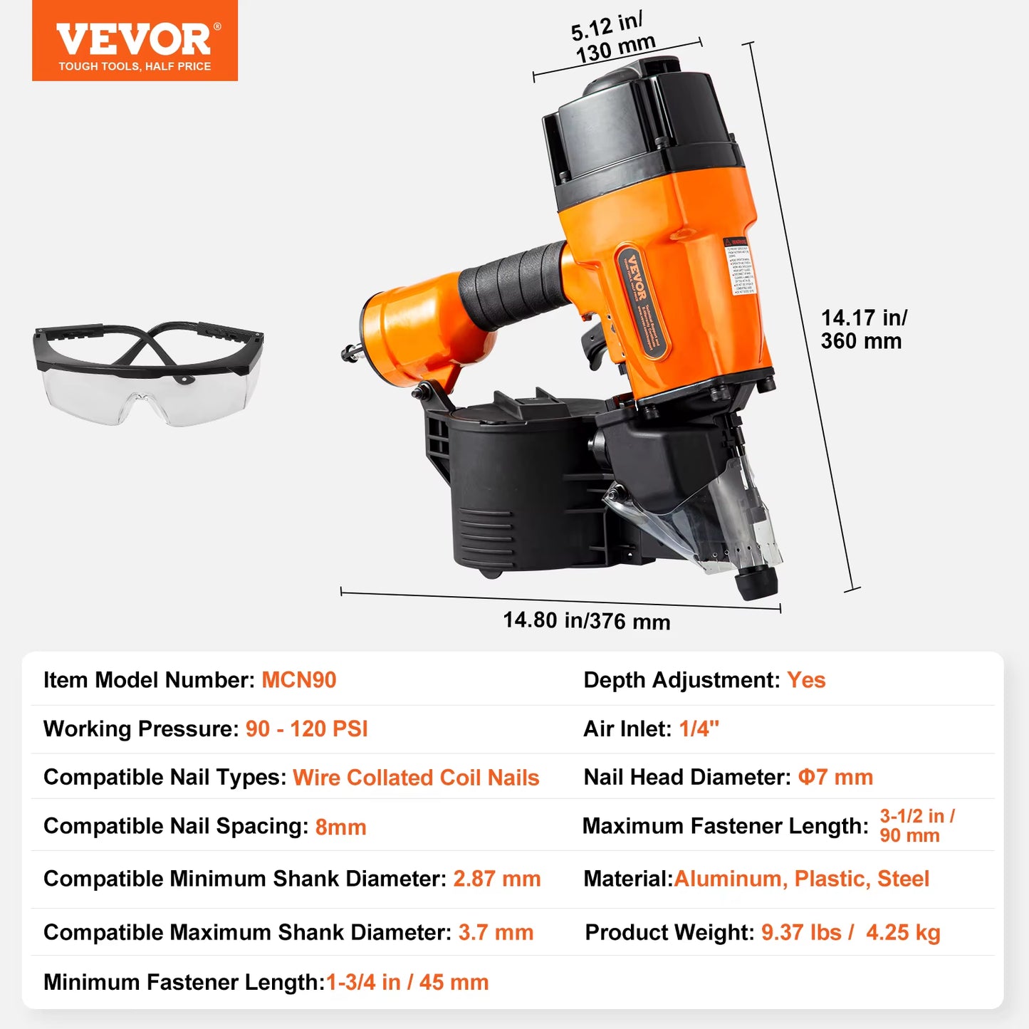 Coil Siding Nailer CN65 CN55 CN70 CN83 CN90 Pneumatic Siding Nail Gun Pallet Making Coil Nailer 70-120PSI Air Nailer