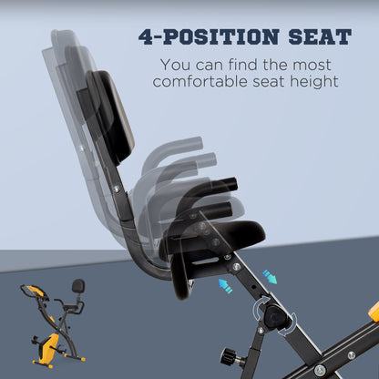 2-in-1 Folding Exercise Bike with 8-Level Magnetic Resistance, Arm Resistance Band, Pulse Sensor, Yellow