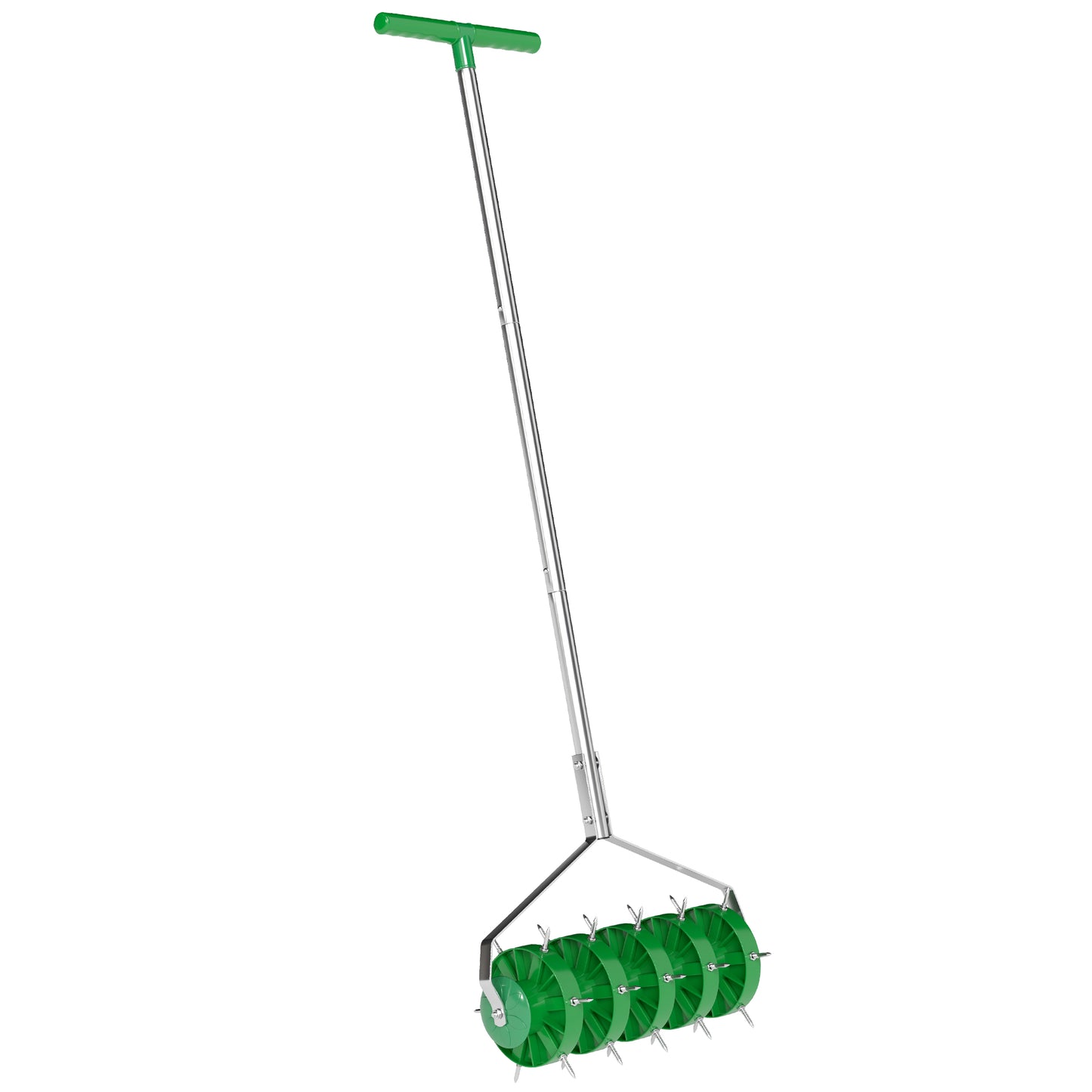 Rolling Lawn Aerator, Manual Grass Spike Roller, Heavy Duty Garden Aerator with 3 Piece Detachable Handle and T-bar Grip, Outdoor Garden Lawn Tool
