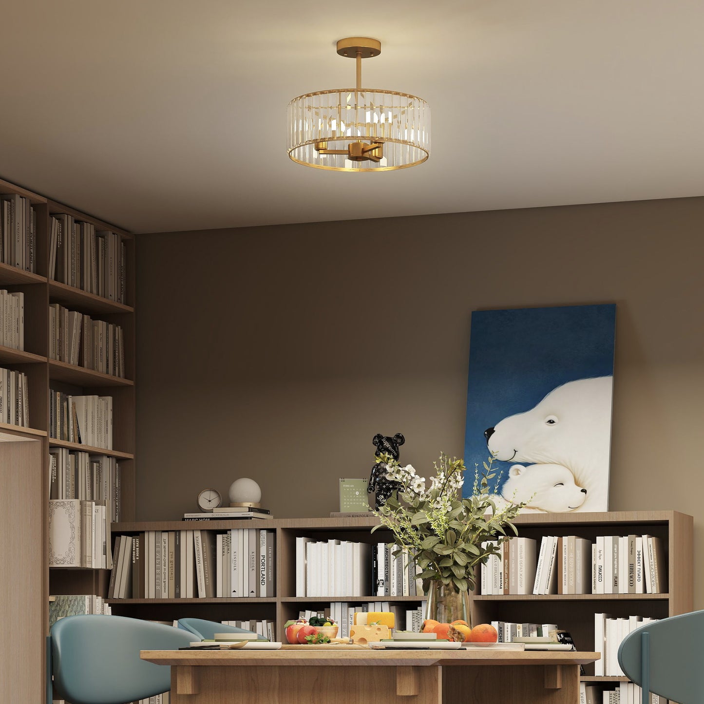 Crystal Ceiling Light Fixture, Semi Flush Mount Modern Crystal Chandelier Ceiling Light for Living Room, Bedroom, Hallway,  Dining Room, E14 Base 3-Lights, Gold Tone