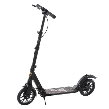 HOMCOM Teens Adult Kick Scooter Foldable Adjustable Aluminum Ride On Toy For 14+ w-Dual Brake System Shock Mitigation System-Black 95.5-110.5H CM