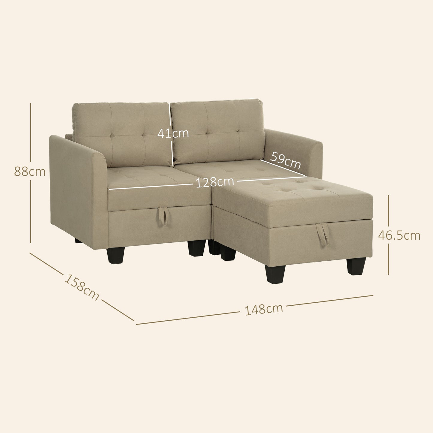 'L' Shape Modular Storage Sofa Couch Settee - Light Brown / Dark Grey