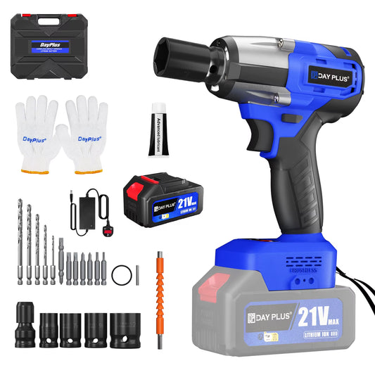 Cordless Impact Wrench 1/2 Inch, Brushless Impact Gun 450N.M High Torque, 3200Rpm Variable Speed with 4 Socket Sets