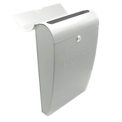 Maison & White Wall Mounted Post Box | White | Galvanised Steel | 37x25.5x9cm | Lockable | 2 Keys | Overhanging Lid | Weather-Resistant | 2-Year Warranty