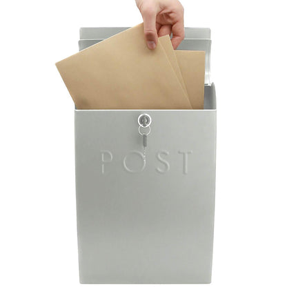 Maison & White Wall Mounted Post Box | White | Galvanised Steel | 37x25.5x9cm | Lockable | 2 Keys | Overhanging Lid | Weather-Resistant | 2-Year Warranty