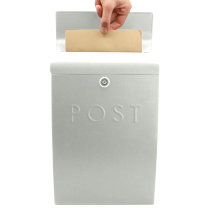 Maison & White Wall Mounted Post Box | White | Galvanised Steel | 37x25.5x9cm | Lockable | 2 Keys | Overhanging Lid | Weather-Resistant | 2-Year Warranty