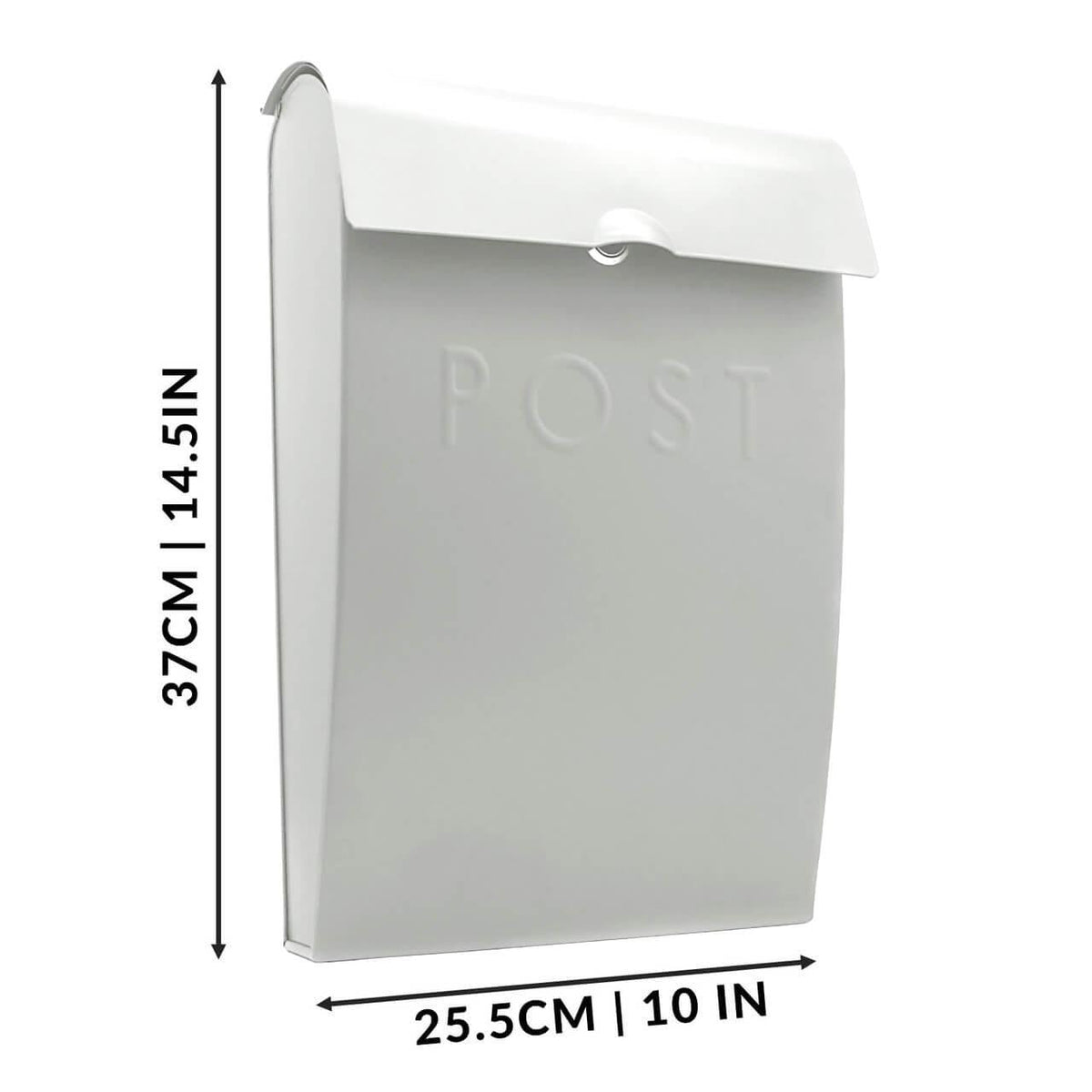 Maison & White Wall Mounted Post Box | White | Galvanised Steel | 37x25.5x9cm | Lockable | 2 Keys | Overhanging Lid | Weather-Resistant | 2-Year Warranty
