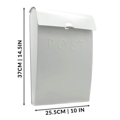 Maison & White Wall Mounted Post Box | White | Galvanised Steel | 37x25.5x9cm | Lockable | 2 Keys | Overhanging Lid | Weather-Resistant | 2-Year Warranty