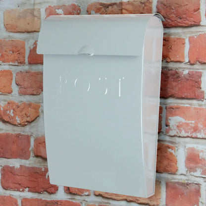 Maison & White Wall Mounted Post Box | White | Galvanised Steel | 37x25.5x9cm | Lockable | 2 Keys | Overhanging Lid | Weather-Resistant | 2-Year Warranty