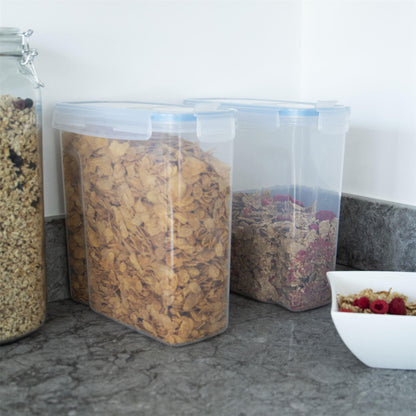Airtight Cereal Storage Containers | Set of 4 | 2.4L Each | Snap-Lock Lid | Easy-Dispense Opening | Labels & Chalk Pen | 20.5x20.5x8cm | Hand Wash Only | 2-Year Warranty