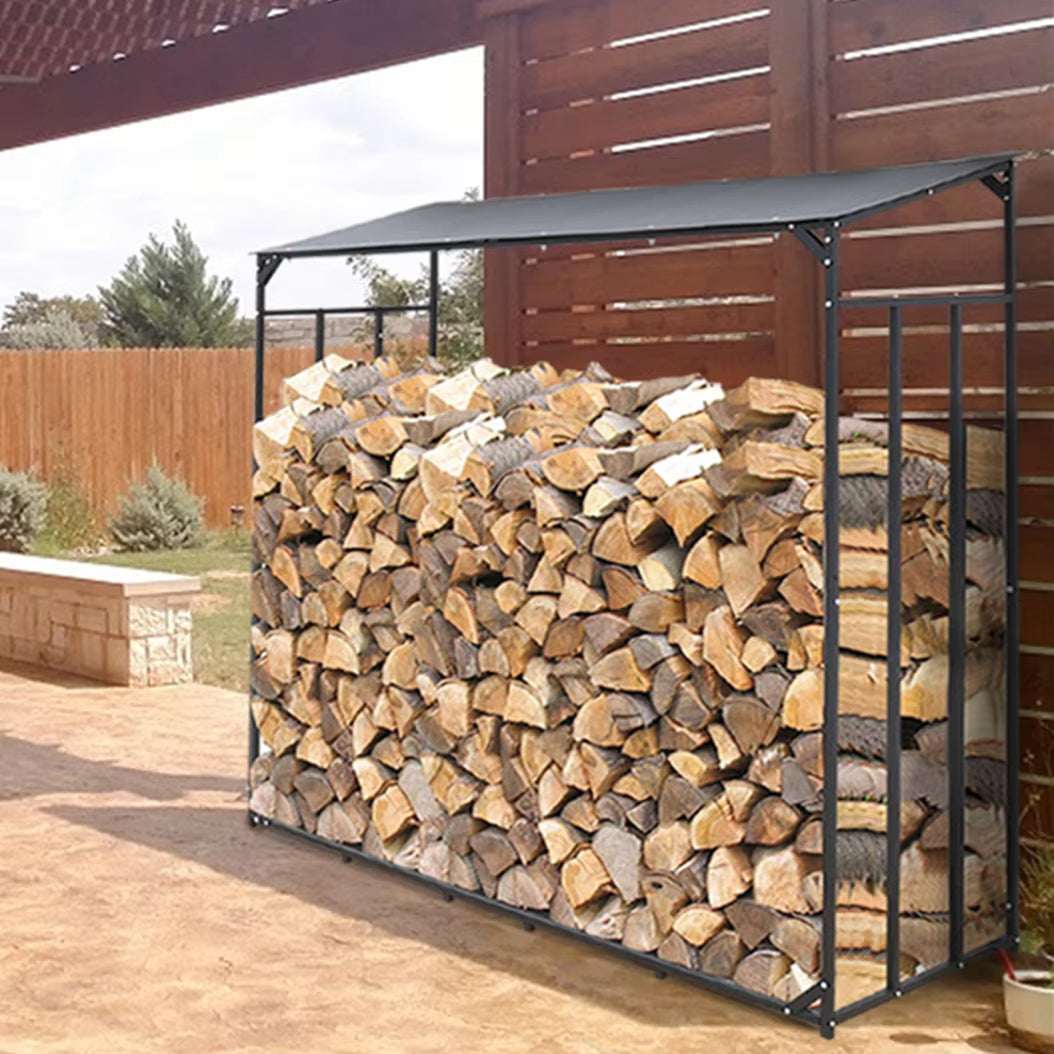 Firewood Storage Log Rack Holder Storage Organiser Metal Fire Wood Stand With Top Cover
