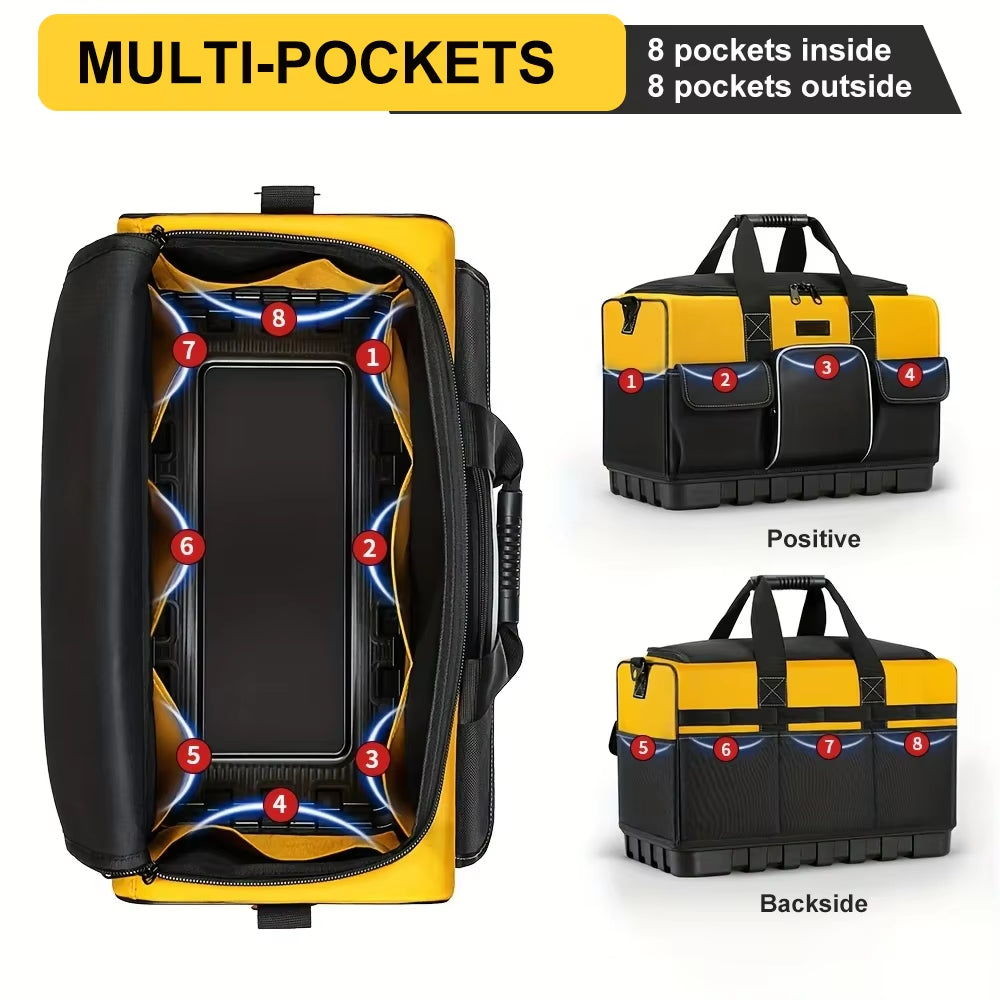 Heavy-Duty Tool Kit 16-Pocket Durable Thickened Oxford Cloth Portable Toolbox Organiser Storage Yellow / Black Bag