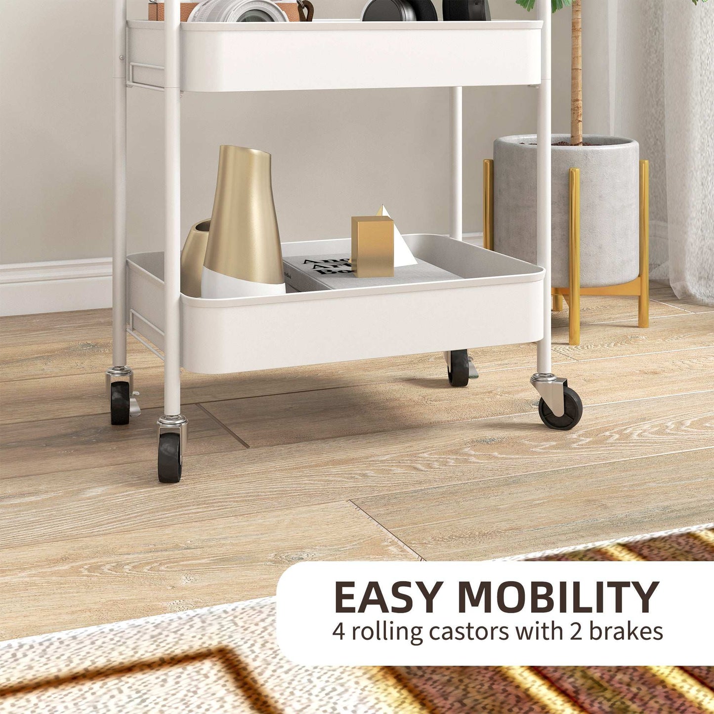 Three-Tier Steel Storage Trolley - White