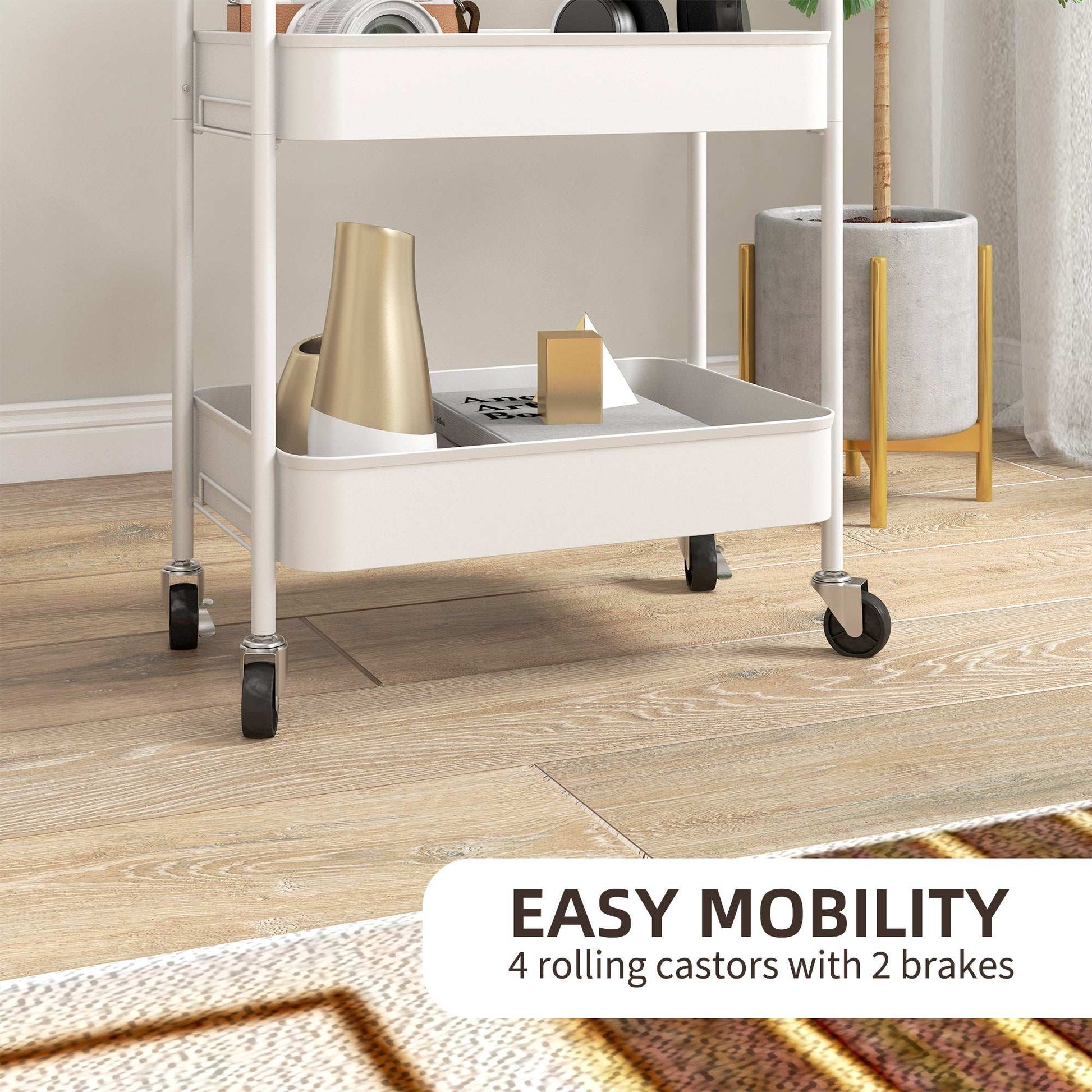 Three-Tier Steel Storage Trolley - White