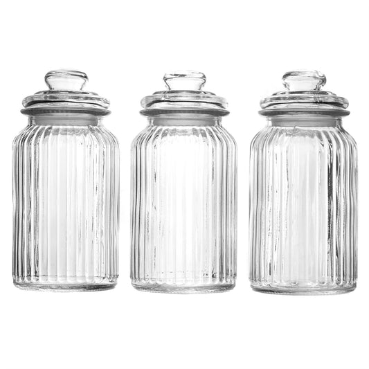 Vintage Airtight Glass Jars | Set of 3 | 1300ml Each | Silicone Seal | 18x11cm | Tea Coffee Sweets Storage | 2-Year Warranty
