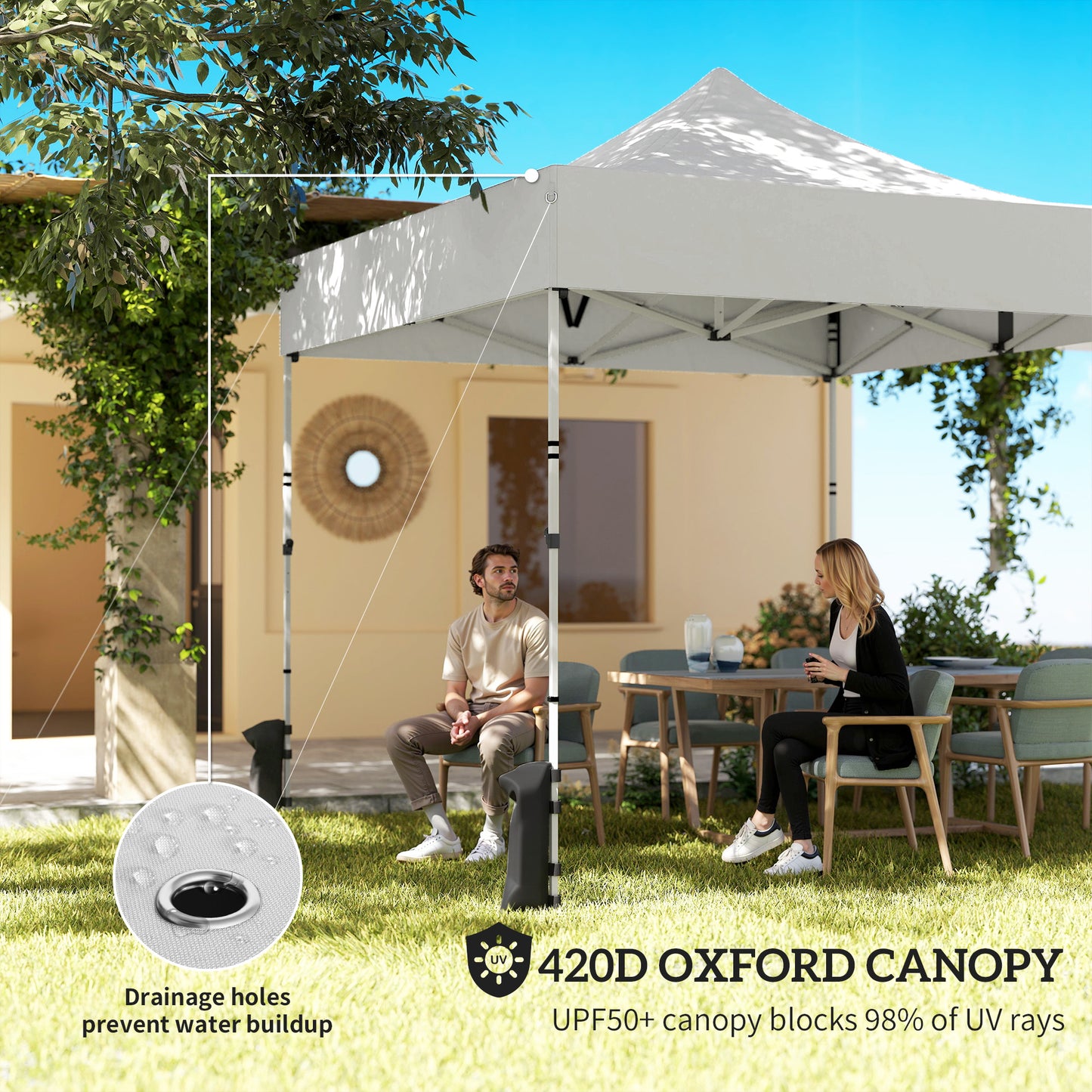 3x3m Heavy-Duty Peak-Top Pop-Up Gazebo | 420D UPF50+ Oxford Fabric | 4 Removable Sidewalls | Zipper Door & Windows | 3-Height Adjustment | 8 Drainage Holes | 4 Sandbags, 4 Guy Ropes & 8 Stakes | Wheeled Carry Bag | Silver Grey